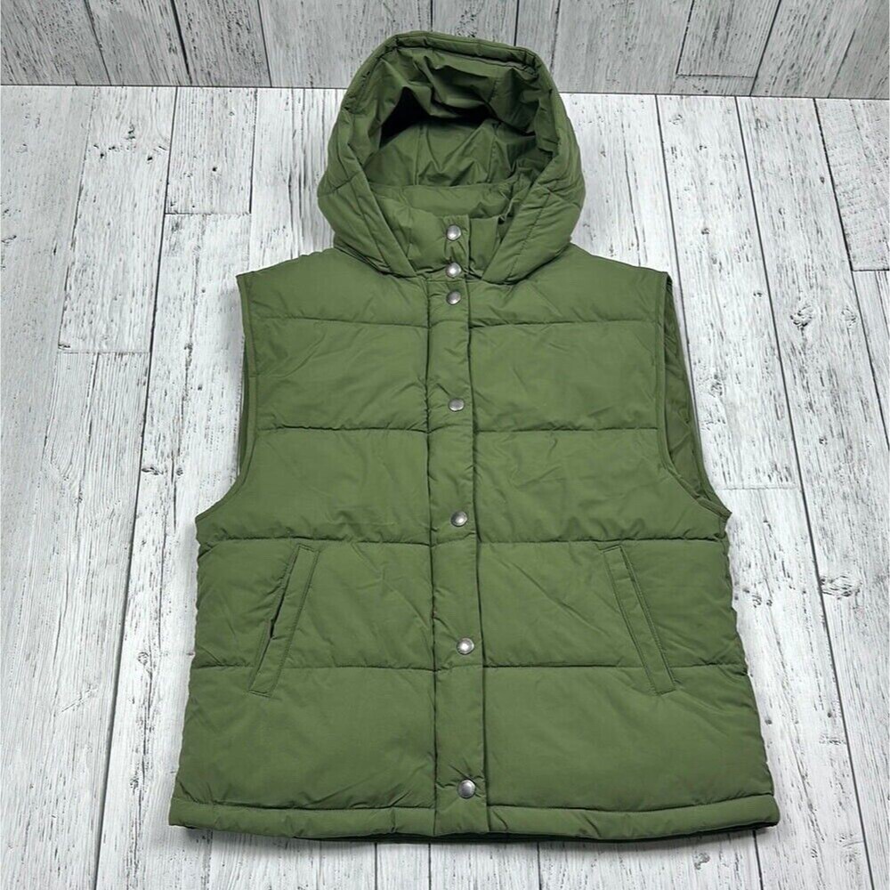 American Eagle Puffer Vest Green Zip Snap Up Hooded Outdoors (XXS)